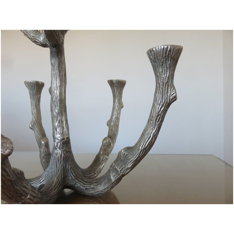 Vintage candleholder sculpture in cast aluminium 1970s