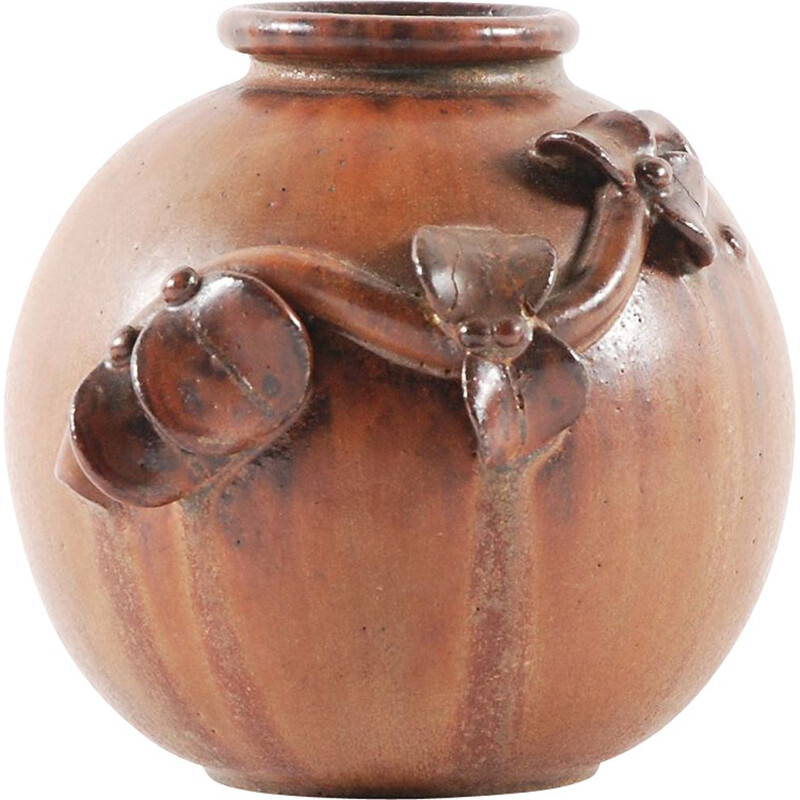 Vintage vaso de cerâmica esférica de Arne Bang, Dinamarca 1950
