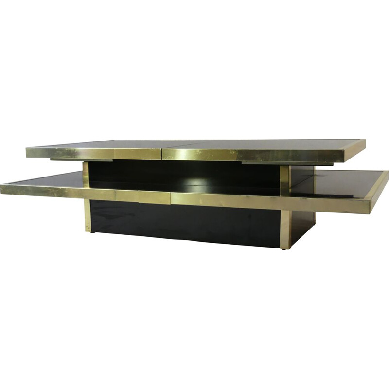 Vintage black opaline and gold aluminum coffee table, Italy 1970