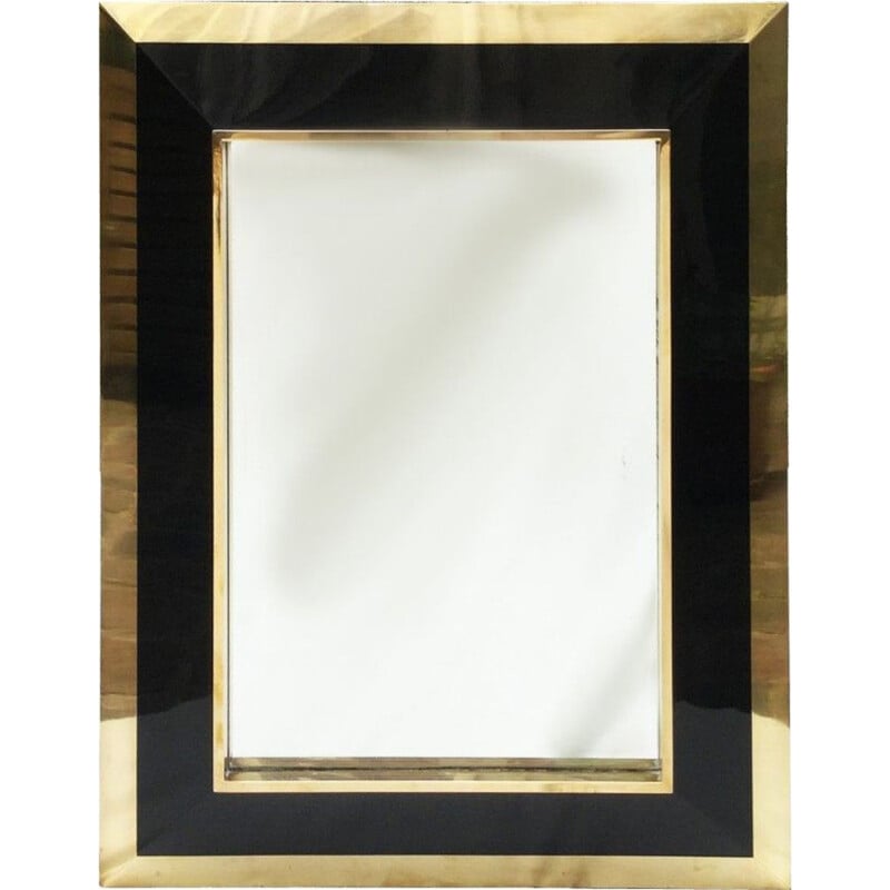 Vintage mirror in brass, black lacquer and bronze