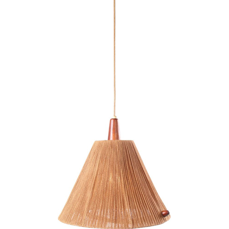 Vintage Teak and Sisal Ceiling Lamp from Temde 1960s