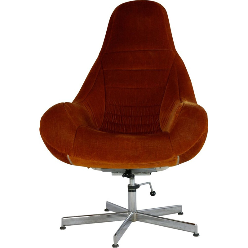 Vintage armchair in fiberglass and orange velvet, Space Age, 1970