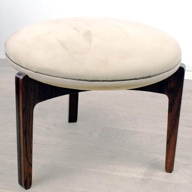 Danish Christian Linneberg stool in teak and alcantra fabric, Sven ELLEKAER - 1960s