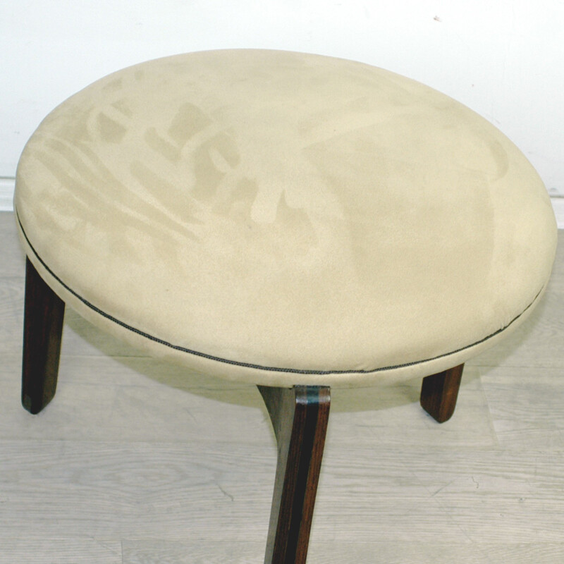 Danish Christian Linneberg stool in teak and alcantra fabric, Sven ELLEKAER - 1960s