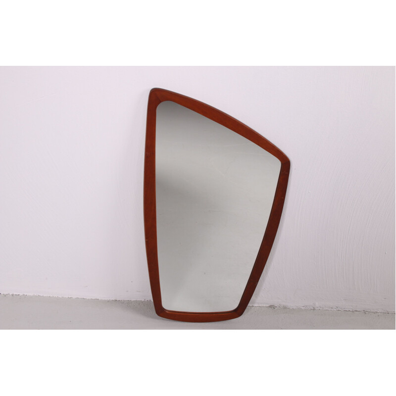 Vintage Asymmetrical wall mirror with teak edge Danish 1960s