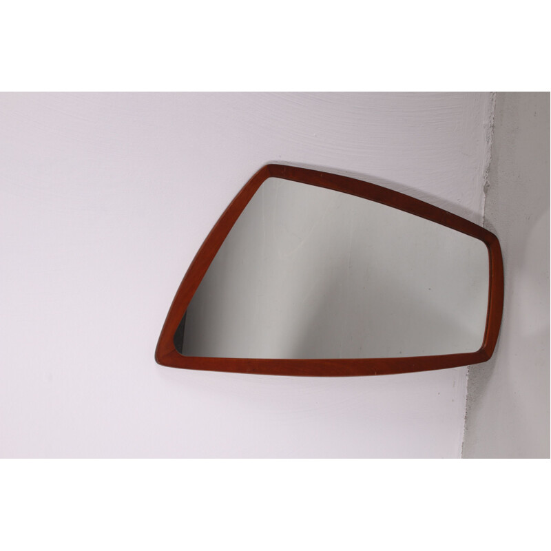 Vintage Asymmetrical wall mirror with teak edge Danish 1960s