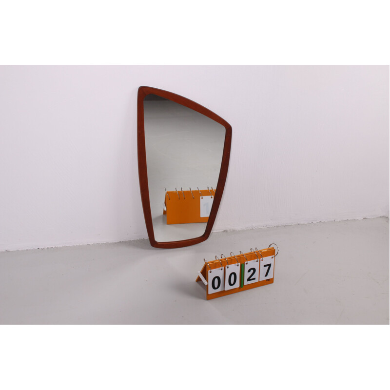 Vintage Asymmetrical wall mirror with teak edge Danish 1960s