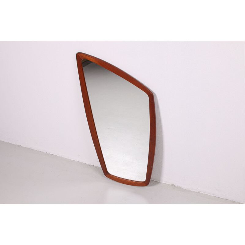 Vintage Asymmetrical wall mirror with teak edge Danish 1960s