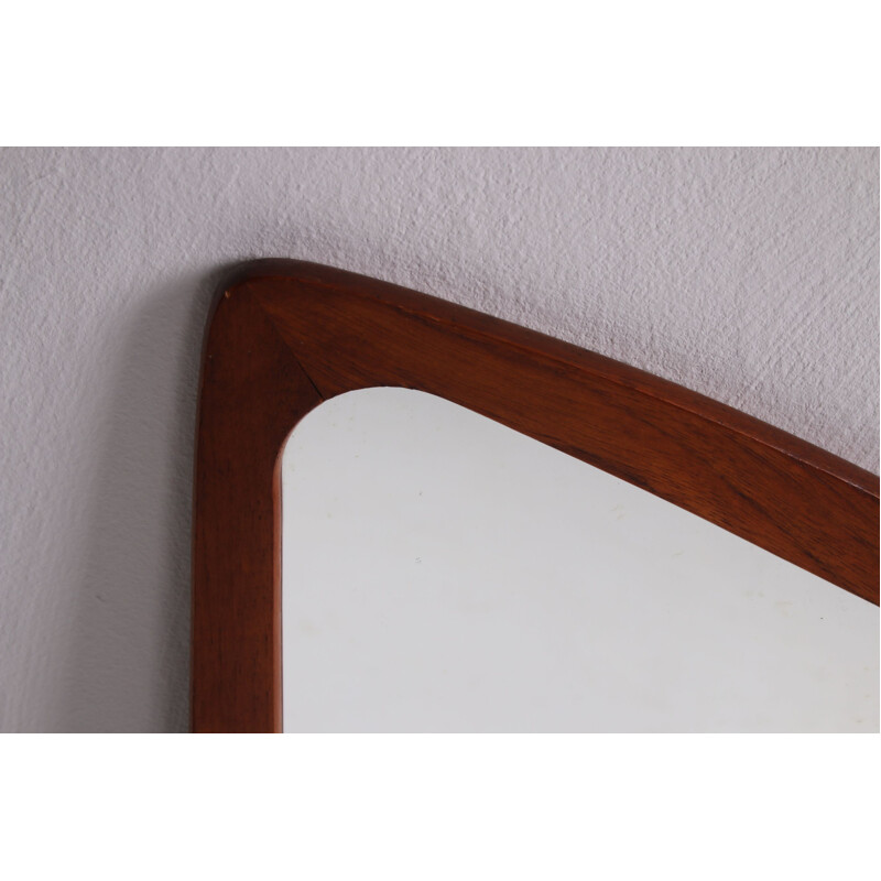 Vintage Asymmetrical wall mirror with teak edge Danish 1960s