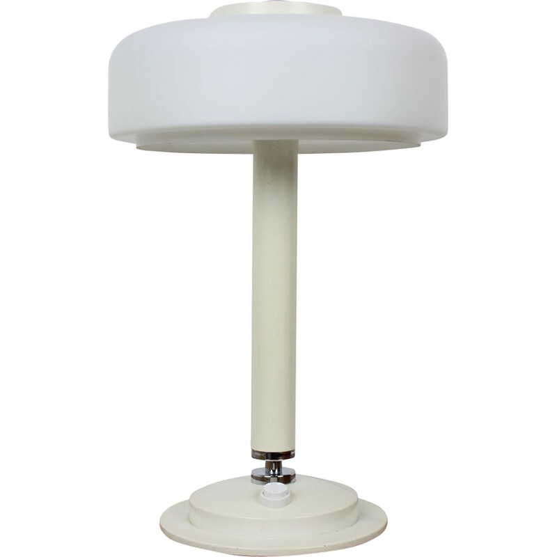 Vintage table lamp in milk glass and lacquered metal by Napako, Czechoslovakia 1960