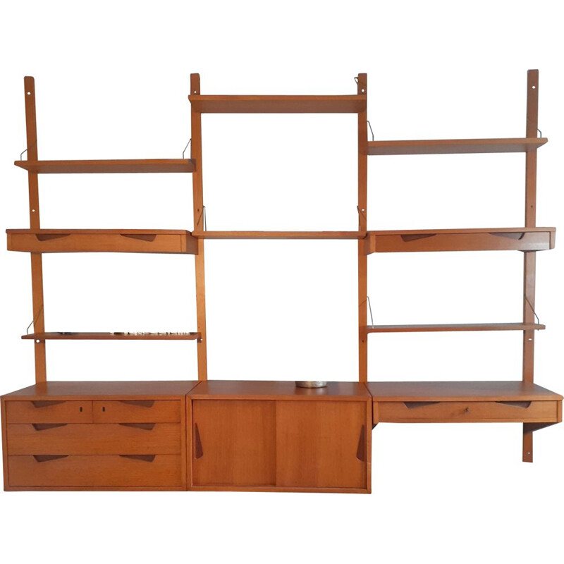 Vintage wall storage system made of Norwegian Rival Teak 1960s