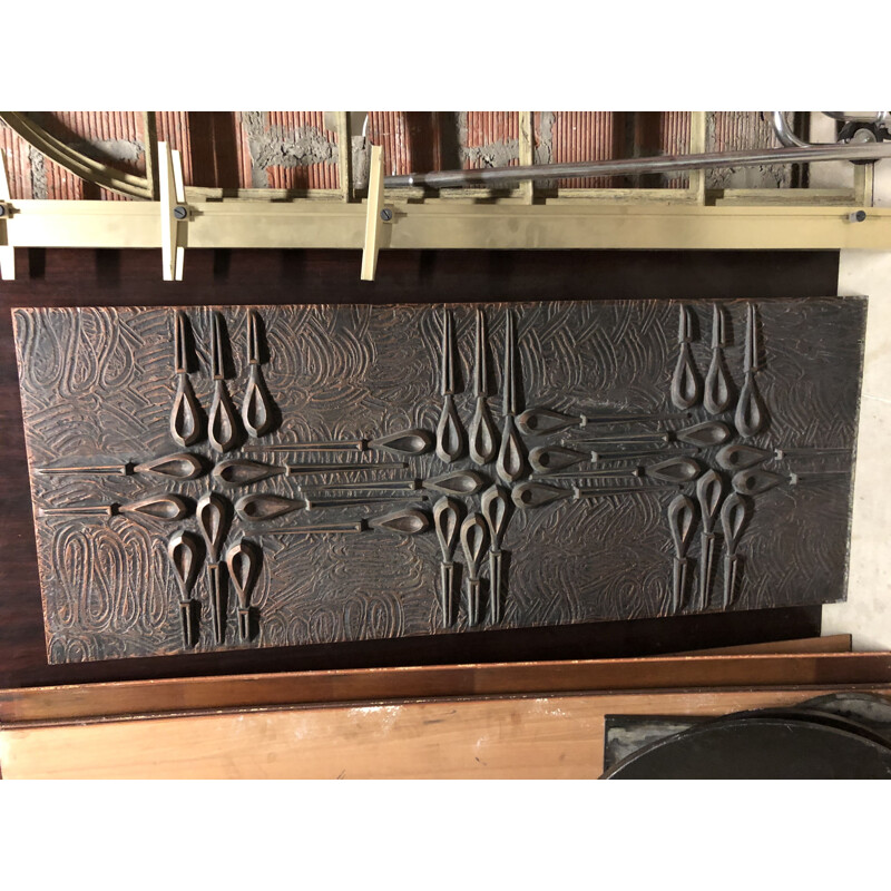 Vintage wall panel in oxidized copper-clad cast aluminum