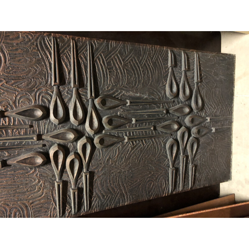 Vintage wall panel in oxidized copper-clad cast aluminum