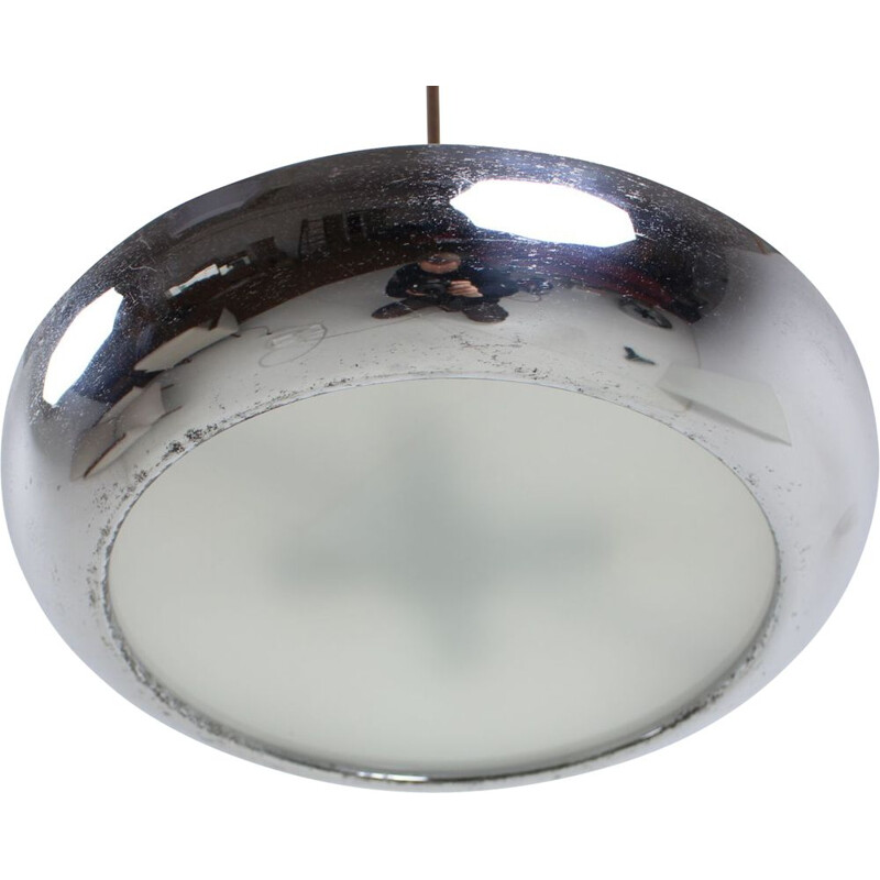 Vintage chrome UFO pendant lamp by Josef Hurka for Napako, Czechoslovakia 1930