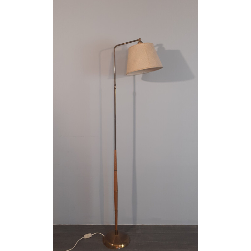 Vintage T.Roste Teak and Brass Reading Lamp Norwegian 1950s