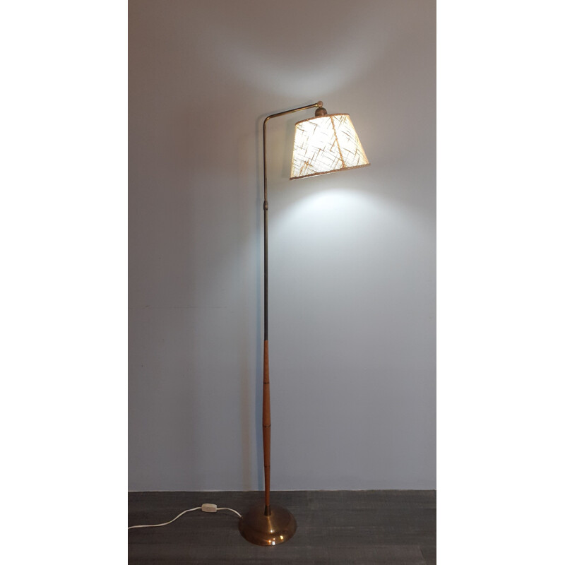 Vintage T.Roste Teak and Brass Reading Lamp Norwegian 1950s