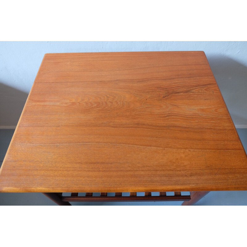 Vintage Serving Trolley with Slatted Shelf in Teak, Brass Wheels Danish 1960s