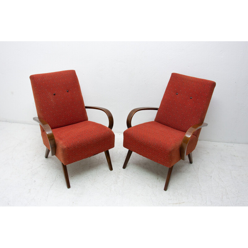 Paar vintage gebogen houten fauteuils van Jaroslav Šmídek, Tsjechoslowakije 1960
