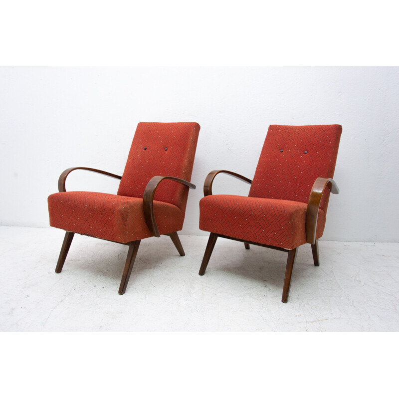 Paar vintage gebogen houten fauteuils van Jaroslav Šmídek, Tsjechoslowakije 1960