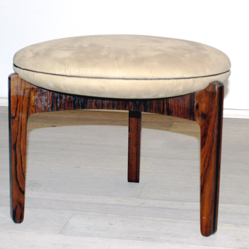 Danish Christian Linneberg stool in teak and alcantra fabric, Sven ELLEKAER - 1960s