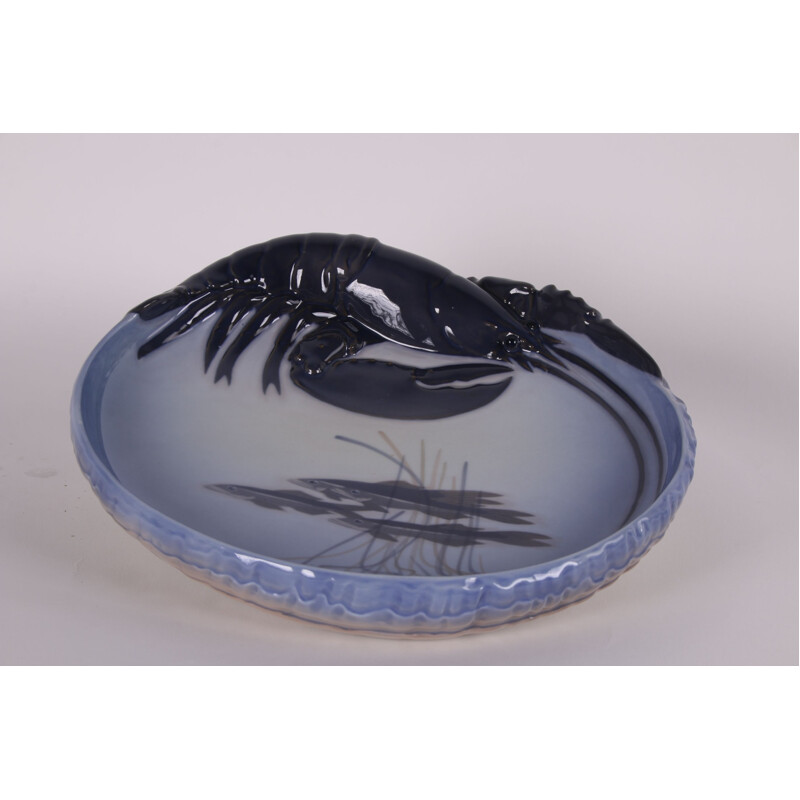 Large vintage bowl by Erik Nielsen-Royal with lobster and fish 1950s
