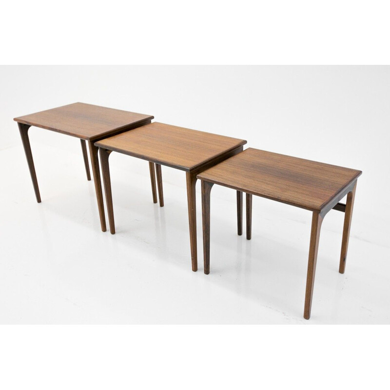 Ensemble de 3 tables basses vintage en teck, Danemark 1960