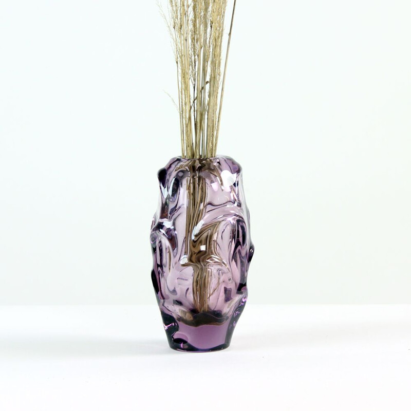Vintage Art Glass Vase By Jan Beranek For Skrdlovice Czechoslovakia 1960s