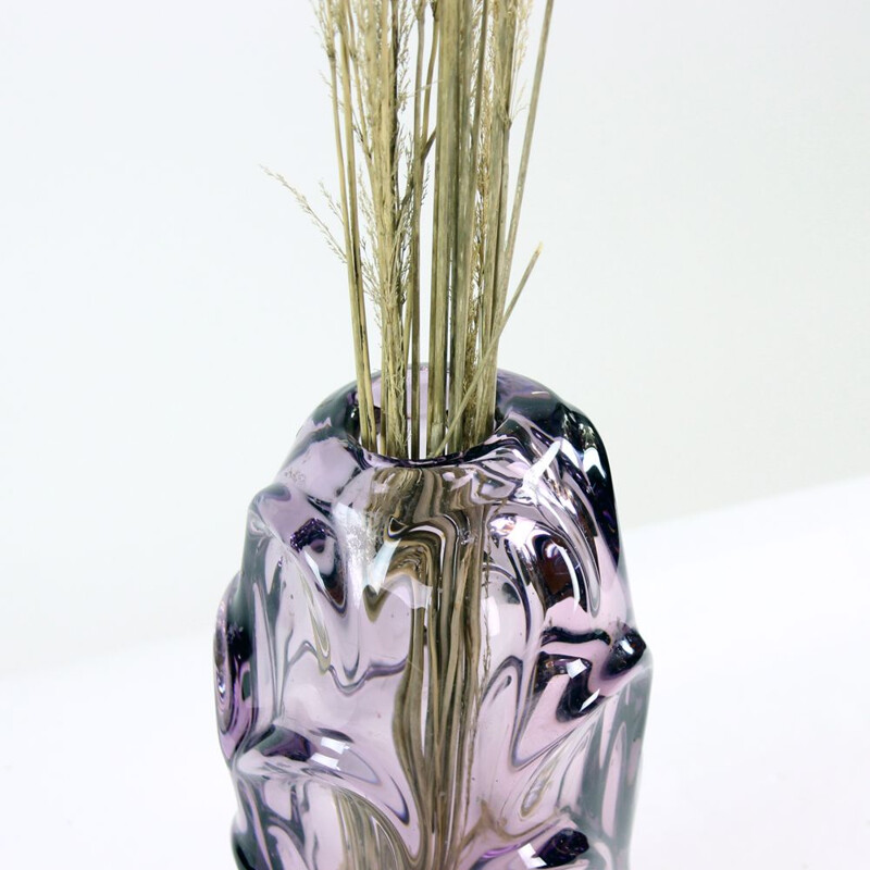 Vintage Art Glass Vase By Jan Beranek For Skrdlovice Czechoslovakia 1960s