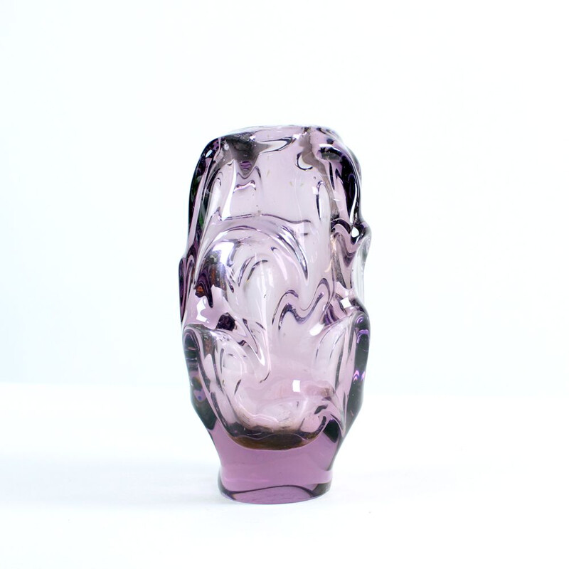 Vintage Art Glass Vase By Jan Beranek For Skrdlovice Czechoslovakia 1960s