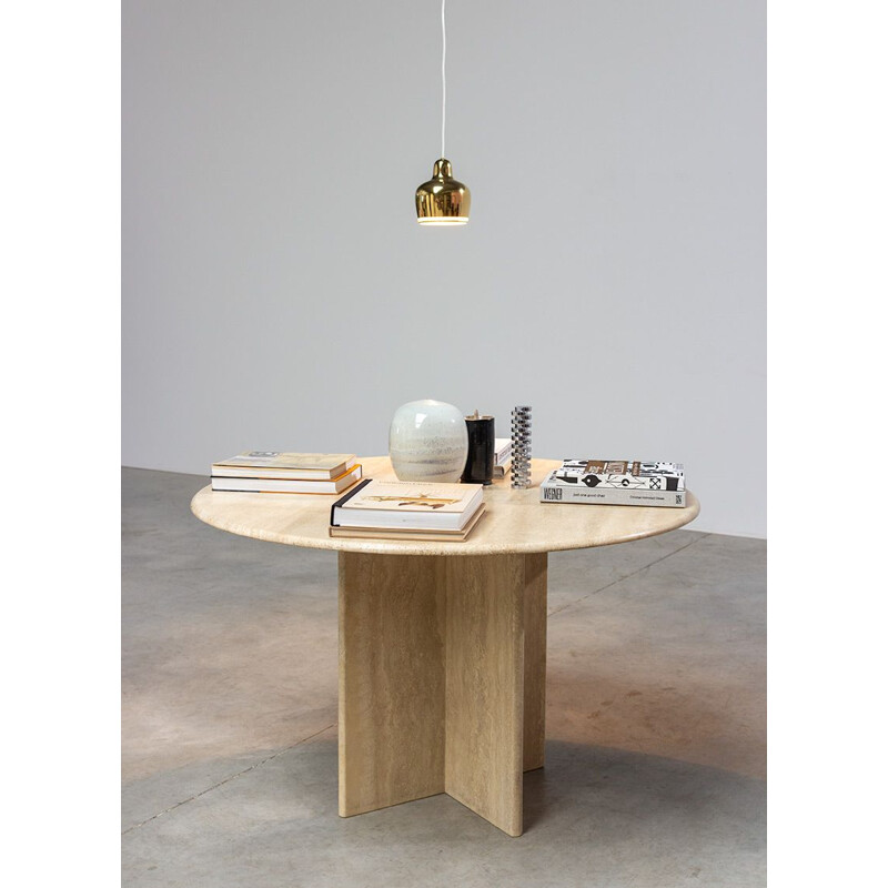 Vintage round Travertine Dining Table 1970s