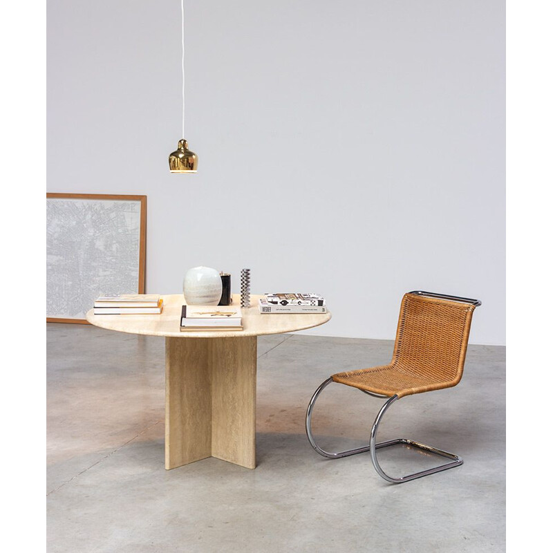 Vintage round Travertine Dining Table 1970s