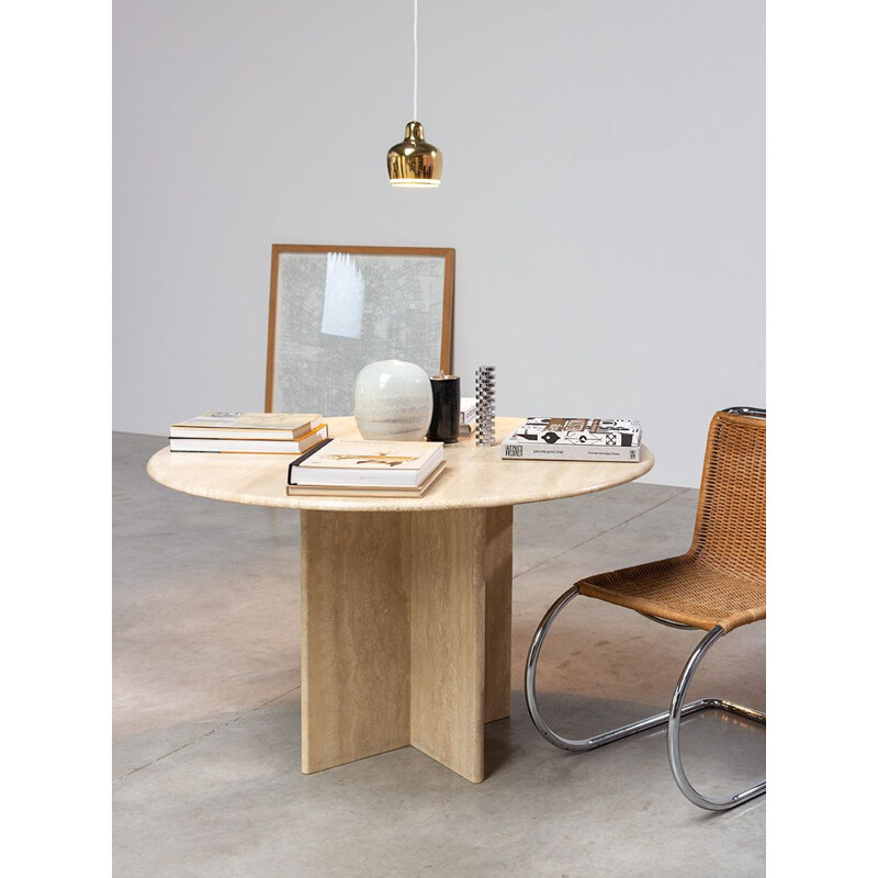 Vintage round Travertine Dining Table 1970s