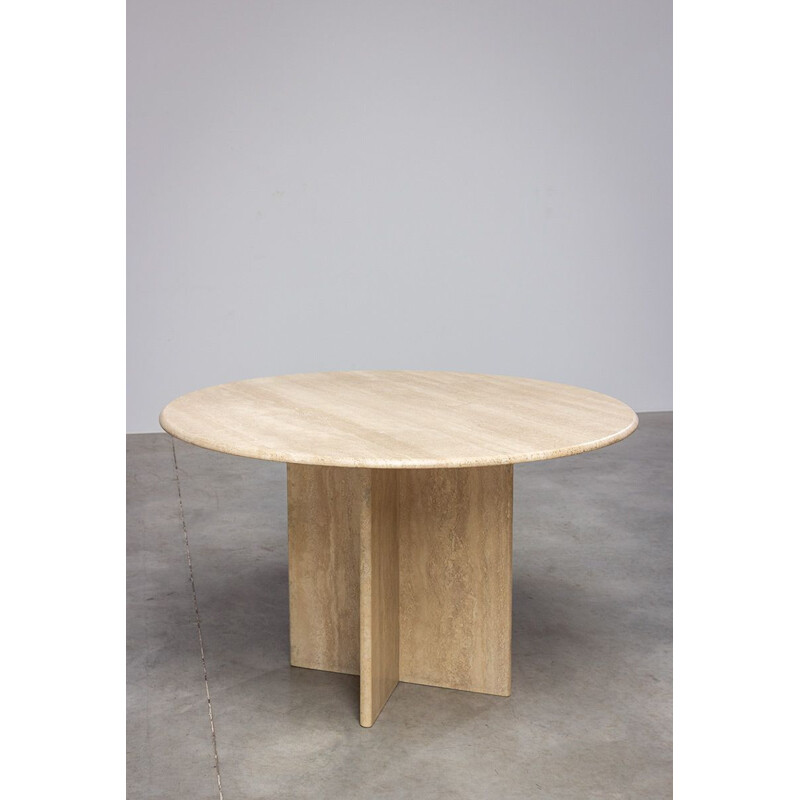 Vintage round Travertine Dining Table 1970s