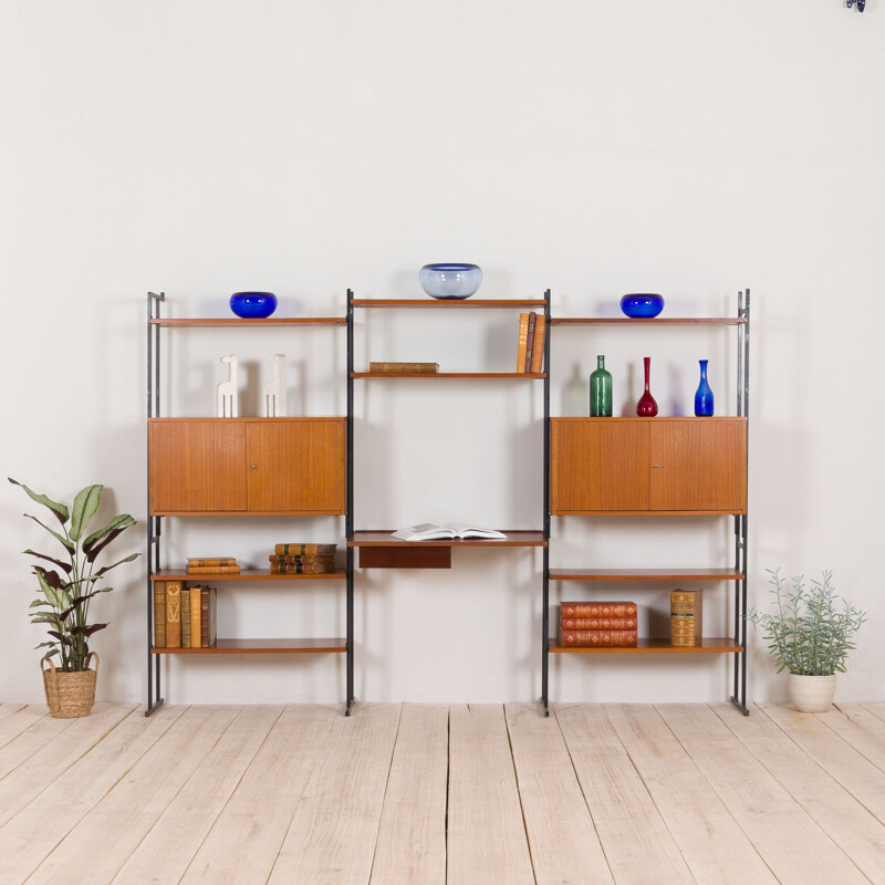 Vintage Free standing teak wall unit with a desk and 2 cabinets Denmark 1970s