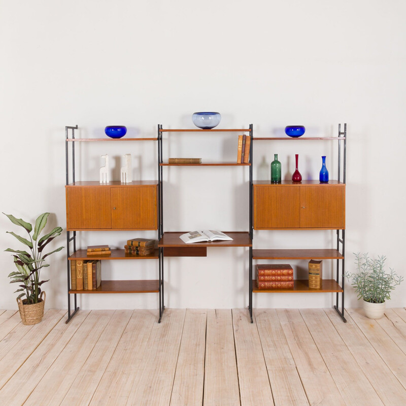 Vintage Free standing teak wall unit with a desk and 2 cabinets Denmark 1970s