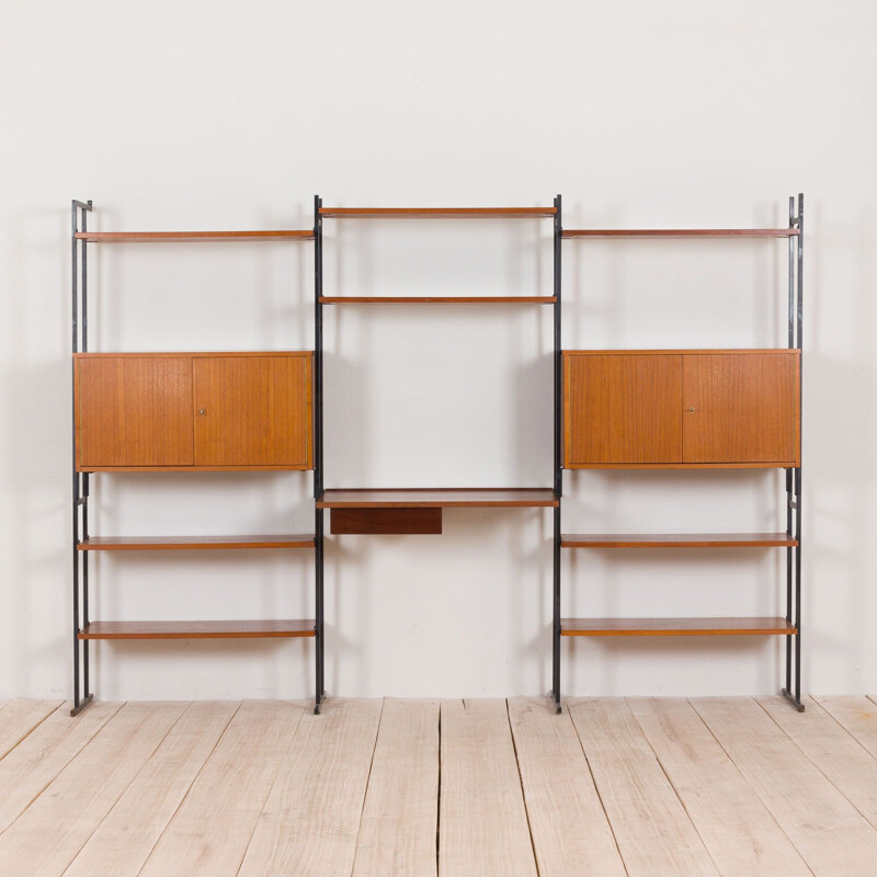 Vintage Free standing teak wall unit with a desk and 2 cabinets Denmark 1970s