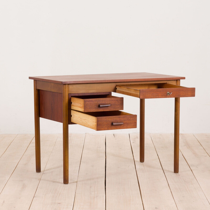 Small mid century teak desk with 3 drawers Danish 1960s