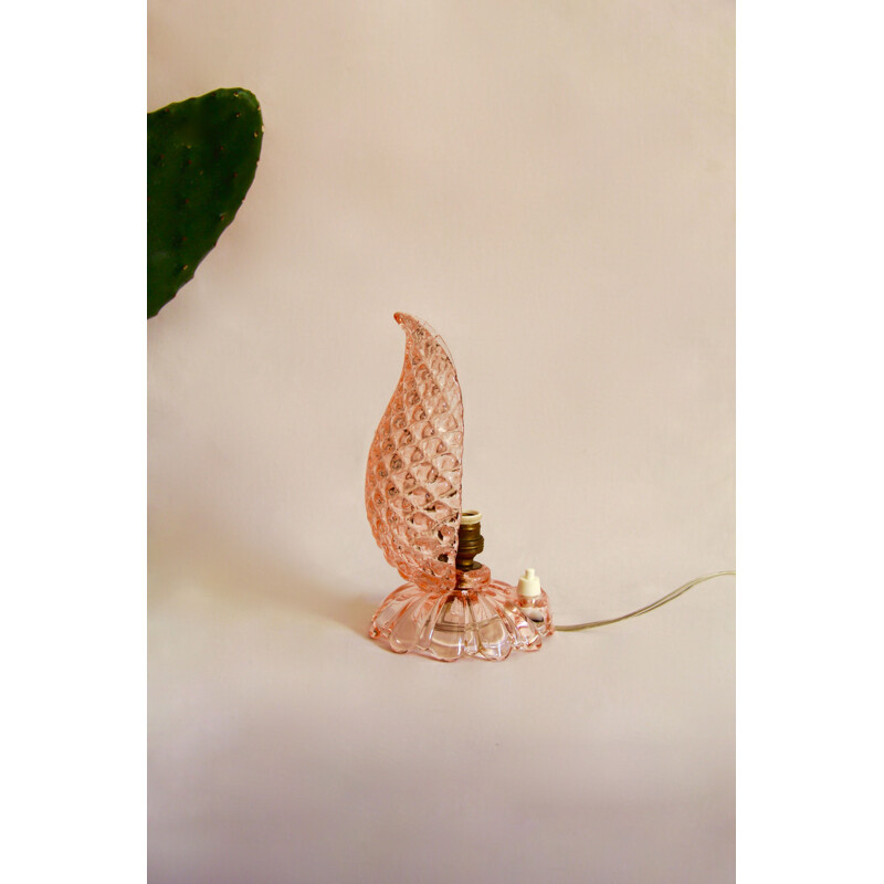 Vintage leaf lamp in pink murano glass foglia, Italy 1940