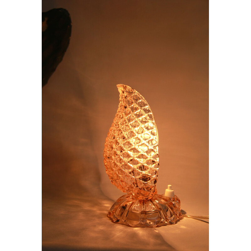 Vintage leaf lamp in pink murano glass foglia, Italy 1940