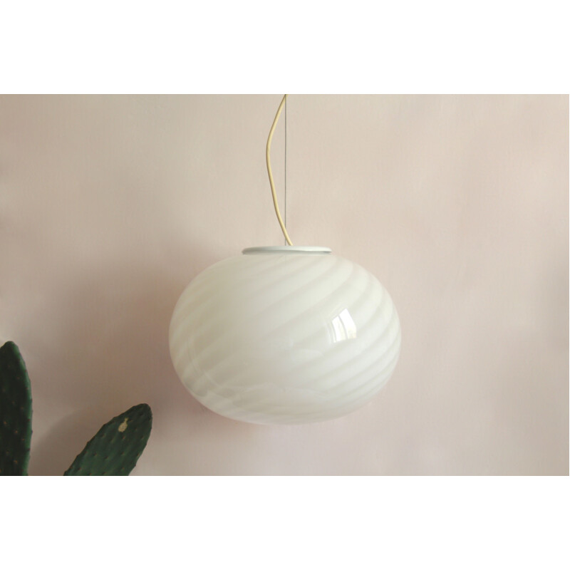 Vintage Calla Swirl Murano Ceiling Lamp Italy 1970s