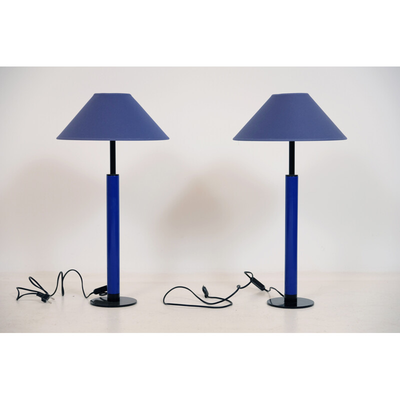 Pair of vintage Kostka blue lamps 1980s