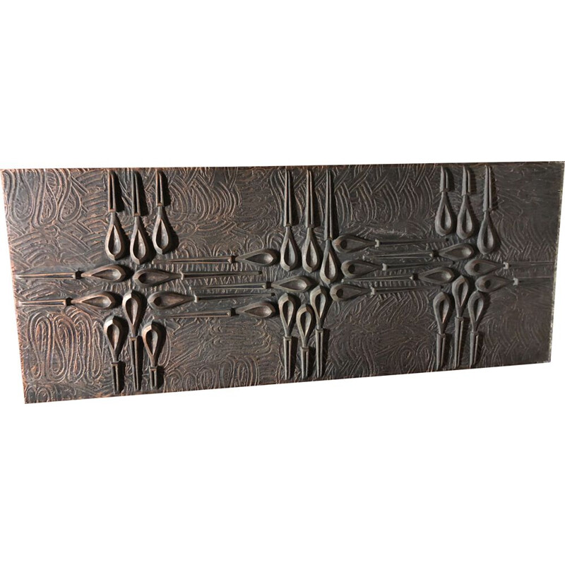 Vintage wall panel in oxidized copper-clad cast aluminum