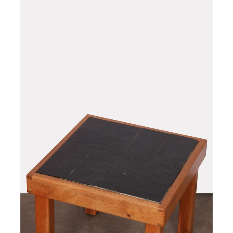Vintage elm and slate coffee table by Maison Regain 1970s