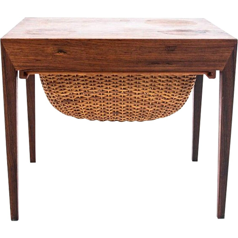 Vintage Rosewood thread table with basket Denmark 1960s