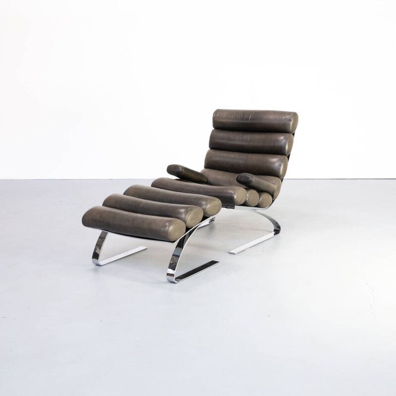 Vintage sinusoidal leather lounge chair by Reinhold Adolf and Hans-Jürgen Schräpfer for COR Germany 1976s