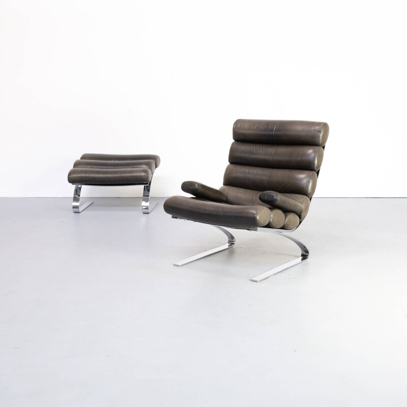 Vintage sinusoidal leather lounge chair by Reinhold Adolf and Hans-Jürgen Schräpfer for COR Germany 1976s