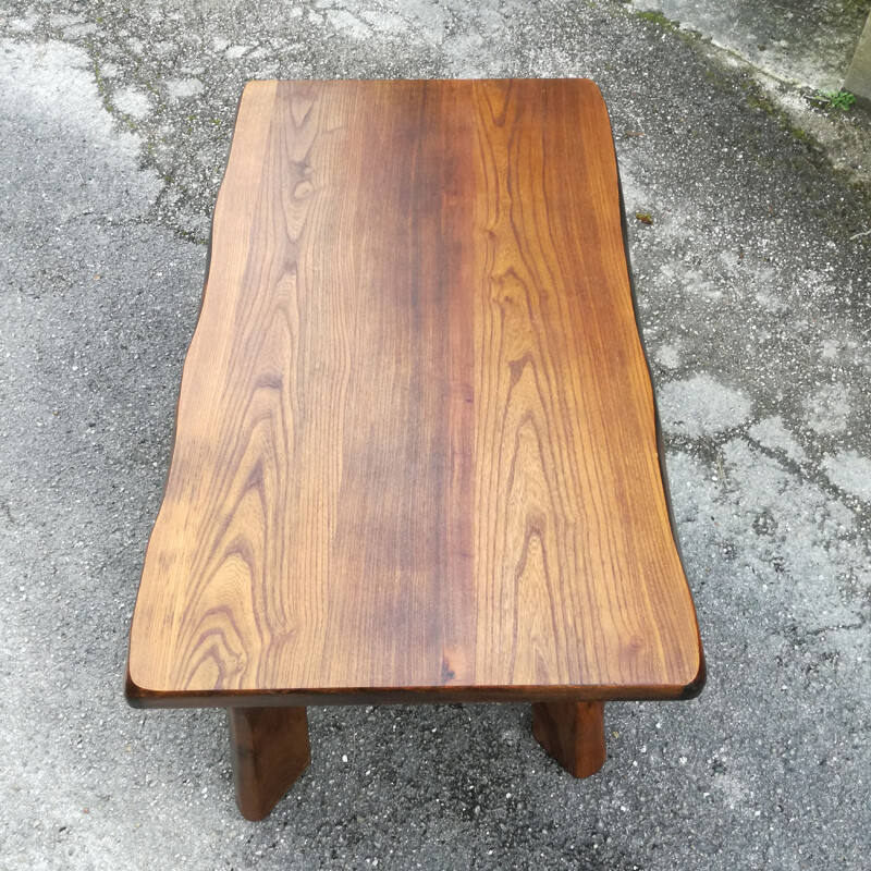 Vintage Brutalist coffee table in elm