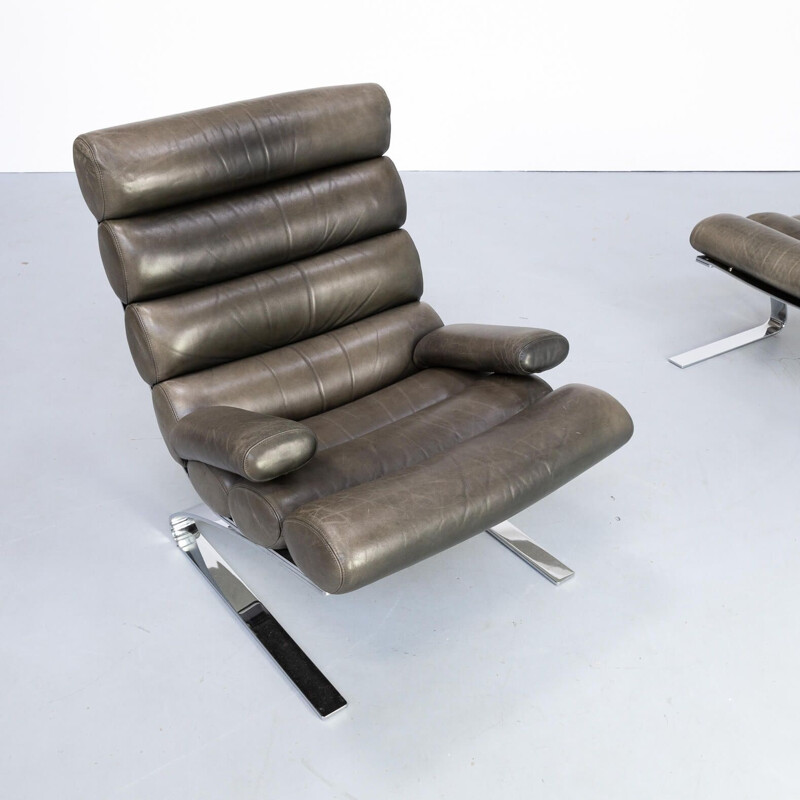 Vintage sinusoidal leather lounge chair by Reinhold Adolf and Hans-Jürgen Schräpfer for COR Germany 1976s