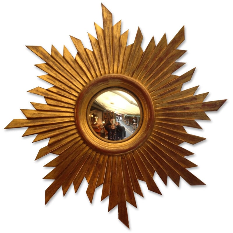 Weathered wooden sun mirror - 50s