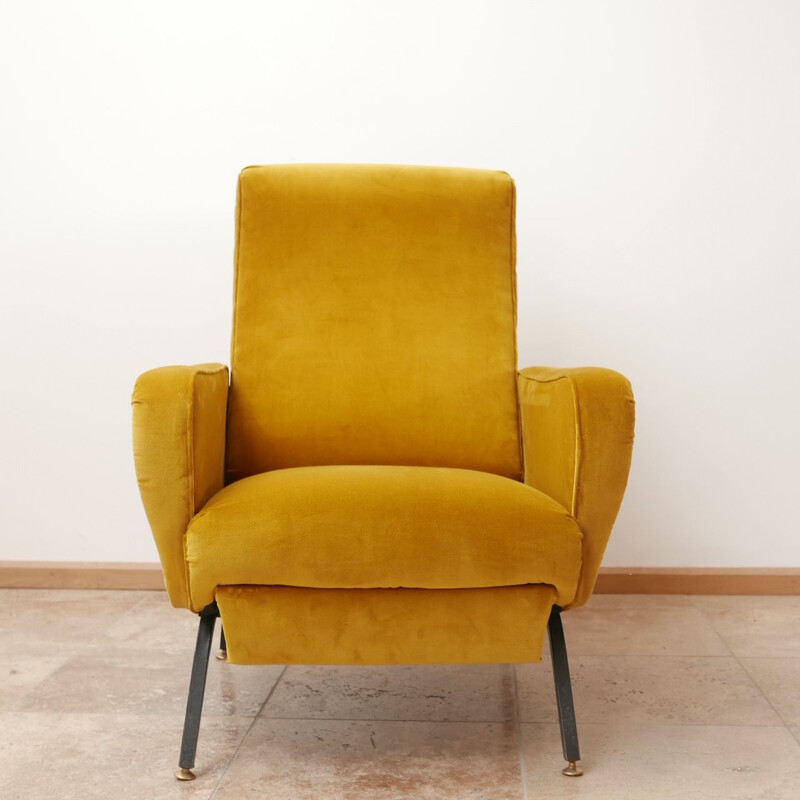 Paire de fauteuils vintage réglables en velours moutarde italienne 1195